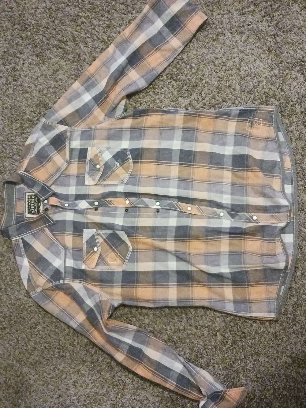 Vintage Men's Plaid Jean Jacket in Orange, Gray and White